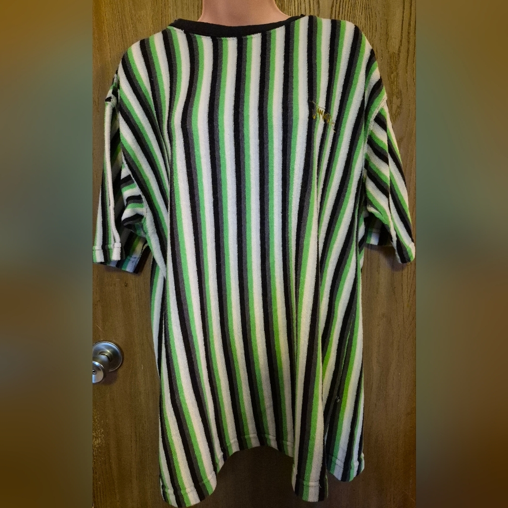 Rare Surf Retro 80s Jimmy'Z  Terrycloth T Shirt Striped  Linear Vintage